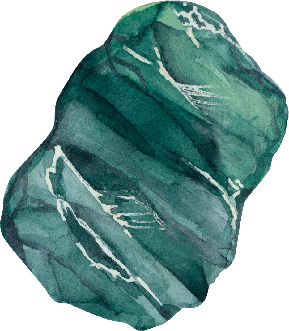 Pedra de jade bruta, em tons de verde-azulado com veios claros